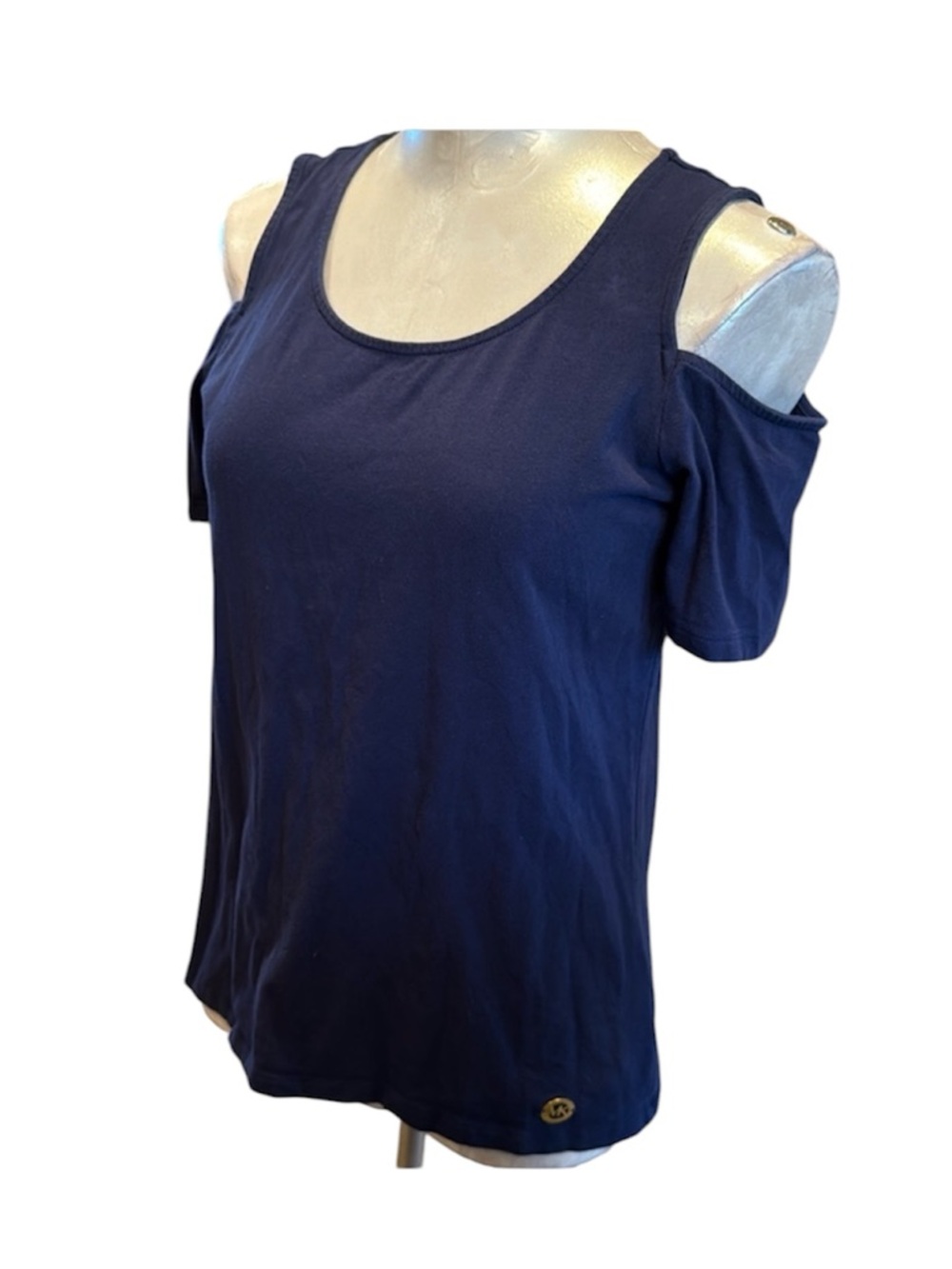 Michael Kors Women’s Blue Cold Shoulder Knit Top Short Sleeves Size M